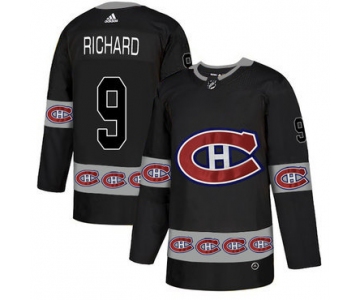 Men's Montreal Canadiens #9 Maurice Richard Black Team Logos Fashion Adidas Jersey