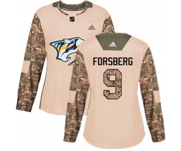 Adidas Nashville Predators #9 Filip Forsberg Camo Authentic 2017 Veterans Day Women's Stitched NHL Jersey