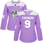 Adidas Nashville Predators #9 Filip Forsberg Purple Authentic Fights Cancer Women's Stitched NHL Jersey