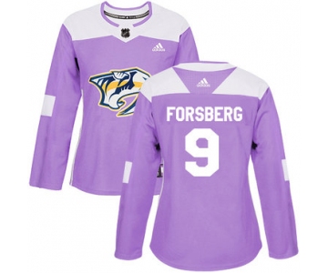 Adidas Nashville Predators #9 Filip Forsberg Purple Authentic Fights Cancer Women's Stitched NHL Jersey