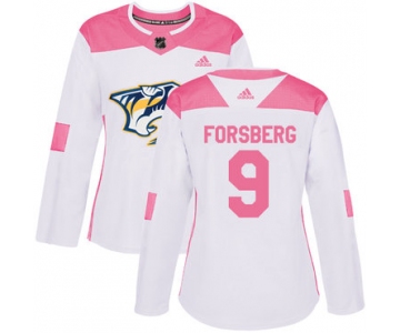 Adidas Nashville Predators #9 Filip Forsberg White Pink Authentic Fashion Women's Stitched NHL Jersey