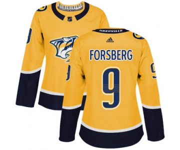 Adidas Nashville Predators #9 Filip Forsberg Yellow Home Authentic Women's Stitched NHL Jersey