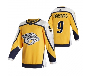 Nashville Predators #9 Filip Forsberg Yellow Men's Adidas 2020-21 Reverse Retro Alternate NHL Jersey