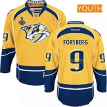 Youth Nashville Predators #9 Filip Forsberg Yellow 2017 Stanley Cup Finals Patch Stitched NHL Reebok Hockey Jersey