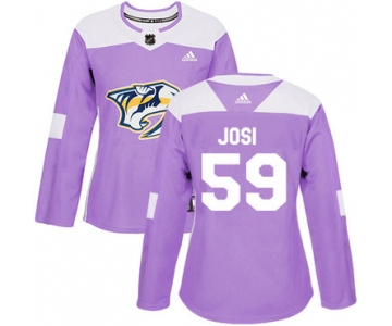Adidas Nashville Predators #59 Roman Josi Purple Authentic Fights Cancer Women's Stitched NHL Jersey