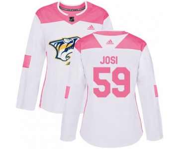 Adidas Nashville Predators #59 Roman Josi White Pink Authentic Fashion Women's Stitched NHL Jersey