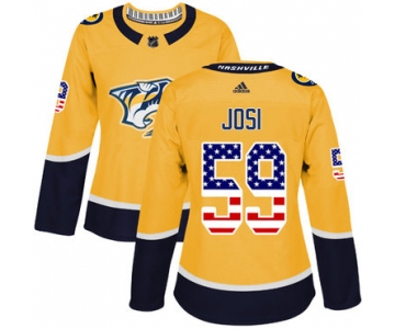 Adidas Nashville Predators #59 Roman Josi Yellow Home Authentic USA Flag Women's Stitched NHL Jersey