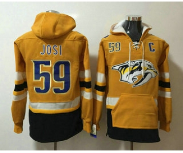 Men's Nashville Predators #59 Roman Josi NEW Yellow Pocket Stitched NHL Pullover Hoodie