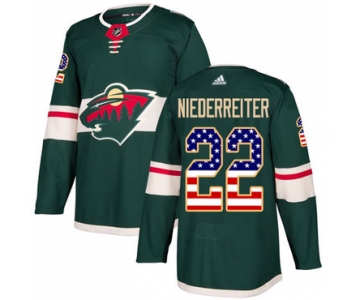 Adidas Minnesota Wild #22 Nino Niederreiter Green Home Authentic USA Flag Stitched Youth NHL Jersey