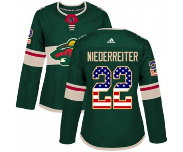 Adidas Minnesota Wild #22 Nino Niederreiter Green Home Authentic USA Flag Women's Stitched NHL Jersey