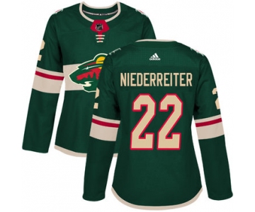 Adidas Minnesota Wild #22 Nino Niederreiter Green Home Authentic Women's Stitched NHL Jersey