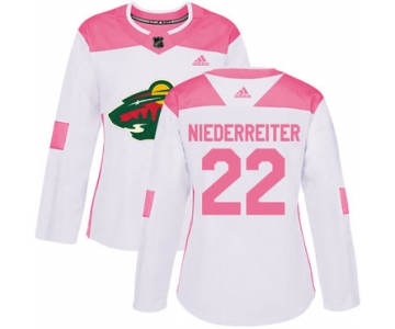 Adidas Minnesota Wild #22 Nino Niederreiter White Pink Authentic Fashion Women's Stitched NHL Jersey