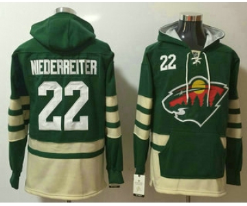 Men's Minnesota Wild #22 Nino Niederreiter Green Pocket Stitched NHL Old Time Hockey Pullover Hoodie