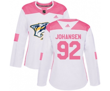 Adidas Nashville Predators #92 Ryan Johansen White Pink Authentic Fashion Women's Stitched NHL Jersey