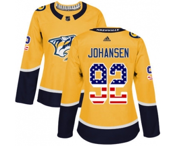 Adidas Nashville Predators #92 Ryan Johansen Yellow Home Authentic USA Flag Women's Stitched NHL Jersey