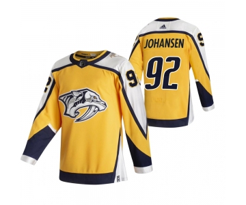 Nashville Predators #92 Ryan Johansen Yellow Men's Adidas 2020-21 Reverse Retro Alternate NHL Jersey