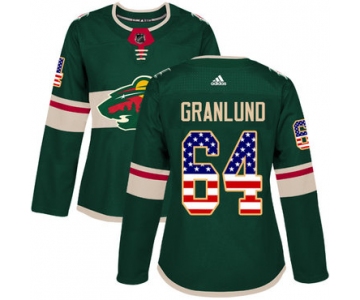 Adidas Minnesota Wild #64 Mikael Granlund Green Home Authentic USA Flag Women's Stitched NHL Jersey