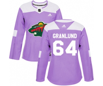 Adidas Minnesota Wild #64 Mikael Granlund Purple Authentic Fights Cancer Women's Stitched NHL Jersey