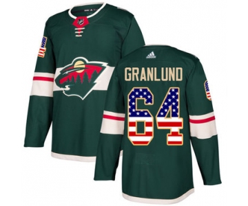 Adidas Wild #64 Mikael Granlund Green Home Authentic USA Flag Stitched NHL Jersey