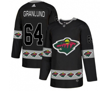 Men's Minnesota Wild #64 Mikael Granlund Black Team Logos Fashion Adidas Jersey