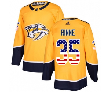 Adidas Predators #35 Pekka Rinne Yellow Home Authentic USA Flag Stitched NHL Jersey