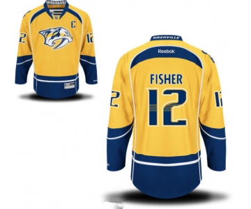 Men's Nashville Predators #12 Mike Fisher Yellow Home C Patch Stitched NHL Reebok Hockey Jersey