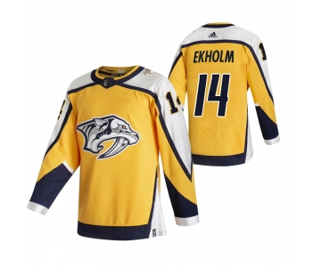Nashville Predators #14 Mattias Ekholm Yellow Men's Adidas 2020-21 Reverse Retro Alternate NHL Jersey