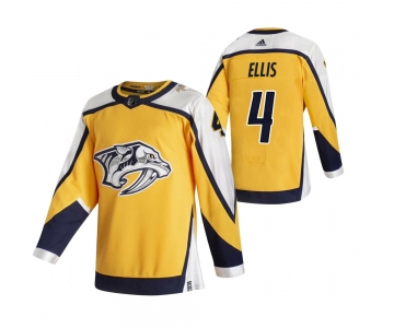 Nashville Predators #4 Ryan Ellis Yellow Men's Adidas 2020-21 Reverse Retro Alternate NHL Jersey