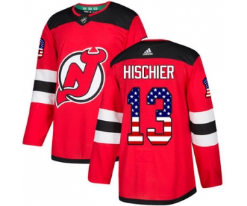 Adidas Devils #13 Nico Hischier Red Home Authentic USA Flag Stitched NHL Jersey