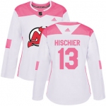 Adidas New Jersey Devils #13 Nico Hischier White Pink Authentic Fashion Women's Stitched NHL Jersey