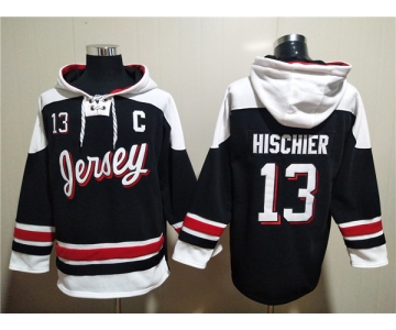 Men's New Jersey Devils #13 Nico Hischier Black White Ageless Must-Have Lace-Up Pullover Hoodie