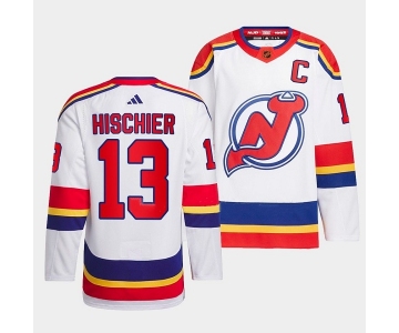 Men's New Jersey Devils #13 Nico Hischier White 2022-23 Reverse Retro Stitched Jersey