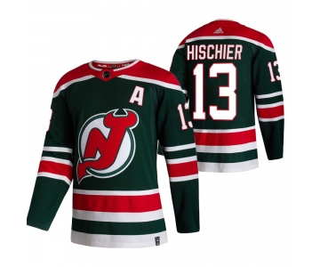 New Jersey Devils #13 Nico Hischier Green Men's Adidas 2020-21 Reverse Retro Alternate NHL Jersey