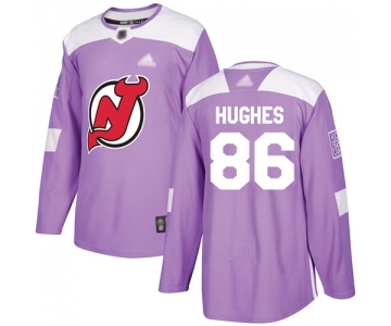 Devils #86 Jack Hughes Purple Authentic Fights Cancer Stitched Hockey Jersey