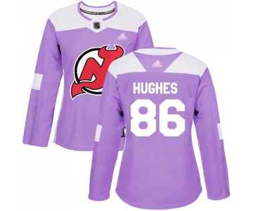 Devils #86 Jack Hughes Purple Authentic Fights Cancer Women's Stitched Hockey Jersey