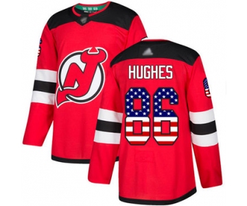 Devils #86 Jack Hughes Red Home Authentic USA Flag Stitched Hockey Jersey