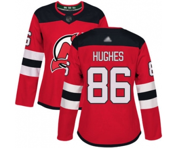 Devils #86 Jack Hughes Red Home Authentic Women's Stitched Hockey Jersey