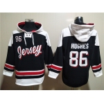 Men's New Jersey Devils #86 Jack Hughes Black White Ageless Must-Have Lace-Up Pullover Hoodie