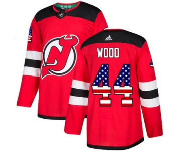 Adidas Devils #44 Miles Wood Red Home Authentic USA Flag Stitched NHL Jersey
