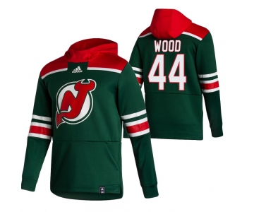 New Jersey Devils #44 Miles Wood Adidas Reverse Retro Pullover Hoodie Green