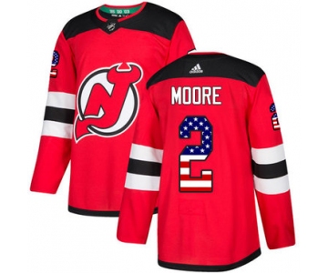 Adidas Devils #2 John Moore Red Home Authentic USA Flag Stitched NHL Jersey