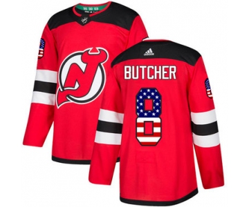 Adidas Devils #8 Will Butcher Red Home Authentic USA Flag Stitched NHL Jersey