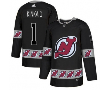 Men's New Jersey Devils #1 Keith Kinkaid Black Team Logos Fashion Adidas Jersey