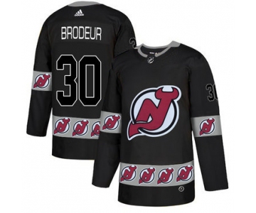 Men's New Jersey Devils #30 Martin Brodeur Black Team Logos Fashion Adidas Jersey