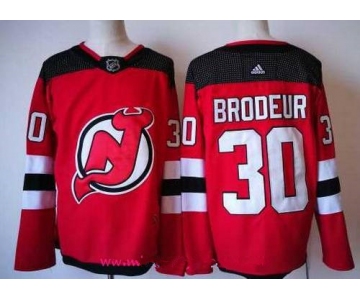 Men's New Jersey Devils #30 Martin Brodeur Red with Black 2017-2018 adidas Hockey Stitched NHL Jersey