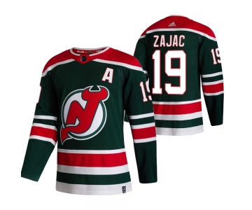 New Jersey Devils #19 Travis Zajac Green Men's Adidas 2020-21 Reverse Retro Alternate NHL Jersey