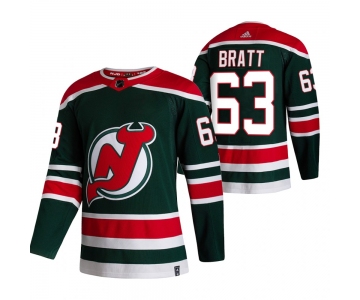 New Jersey Devils #63 Jesper Bratt Green Men's Adidas 2020-21 Reverse Retro Alternate NHL Jersey