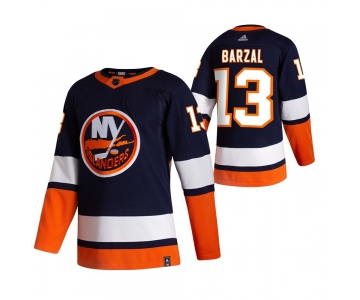 New York Islanders #13 Mathew Barzal Navy Blue Men's Adidas 2020-21 Reverse Retro Alternate NHL Jersey