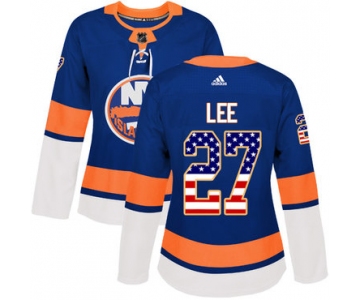 Adidas New York Islanders #27 Anders Lee Royal Blue Home Authentic USA Flag Women's Stitched NHL Jersey