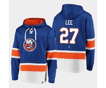 Men's New York Islanders #27 Anders Lee Royal Ageless Must-Have Lace-Up Pullover Hoodie